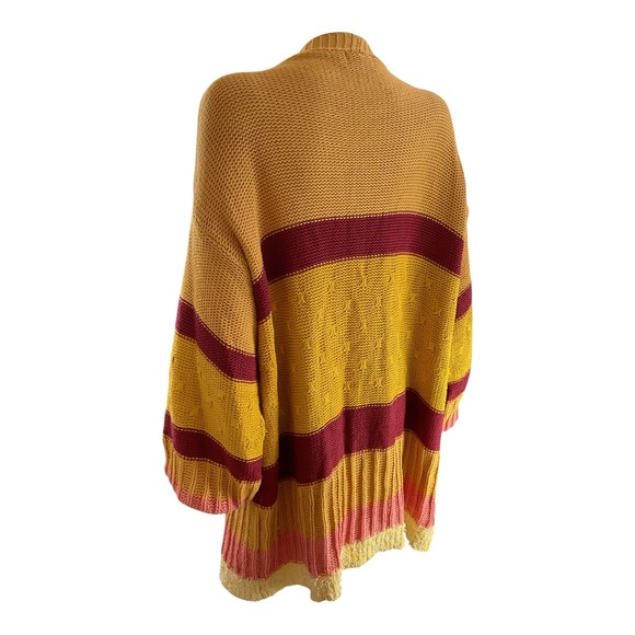 Umgee Yellow Knit Duster Cardigan Striped Open Front Bohemian Sweater - Picture 6 of 11